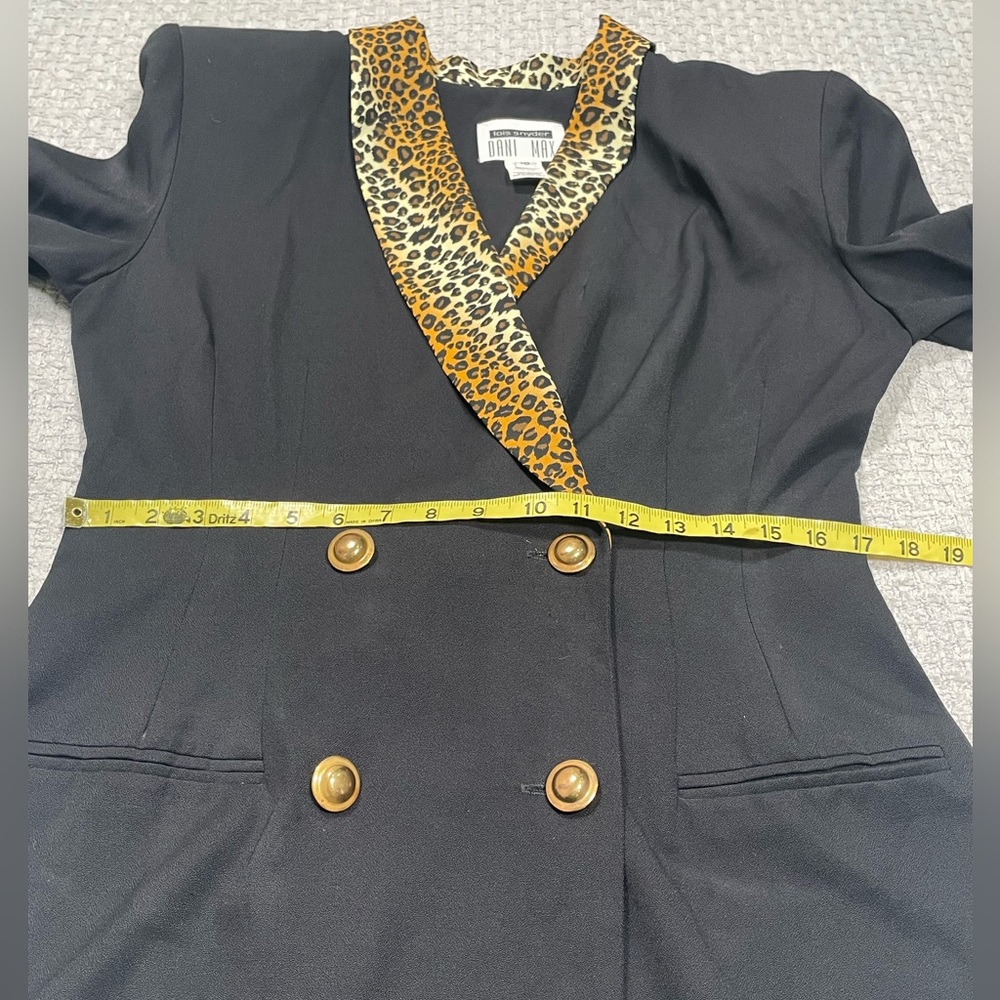 Vintage Black Double Breasted Blazer Jacket Leopard Print Collar Retro 80’s 90’s - Picture 14 of 16